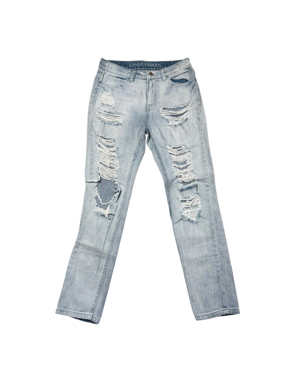 Almost Famous Distressed Jeans Size 0 Light Wash Blue Ripped Denim Skinny 27x27